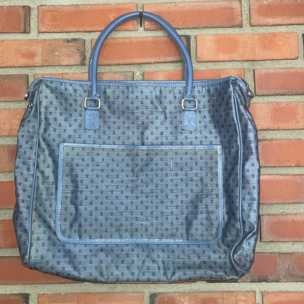 FENDI blue Zucchino mama Large Tote VTG ‘87 authentic zip top logo zipper